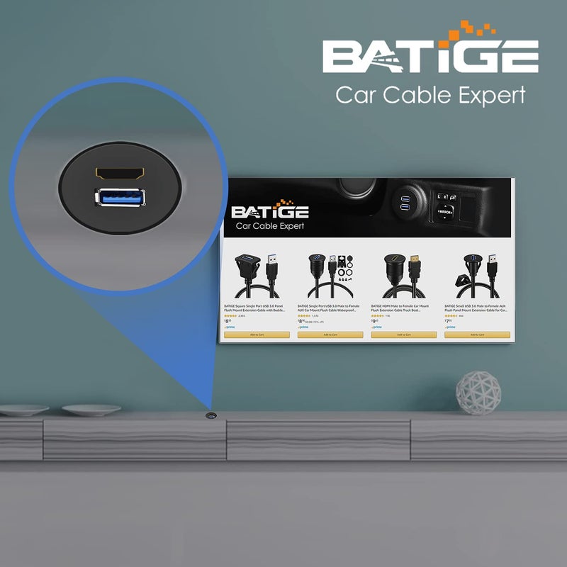 BATIGE USB 3.0 & HDMI to HDMI + USB3.0 AUX Extension Dash Panel Waterproof Car Flush Mount Cable for Car Boat and Motorcycle - 3ft - Image 2
